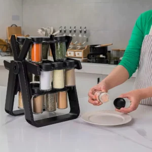 RACK ESPECIERO CONDIMENTERO 18 FRASCOS MULTIUSO GIRATORIO COLOR NEGRO XL 360