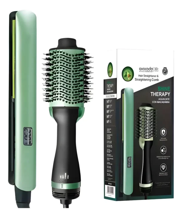 COMBO CEPILLO SECADOR Y PLANCHA PRO 2EN1 AGUACATE