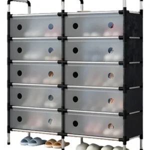 ZAPATERO DOBLE ESTANTE ORGANIZADOR METÁLICO CON TAPA 5 NIVEL TRANSPARENTE