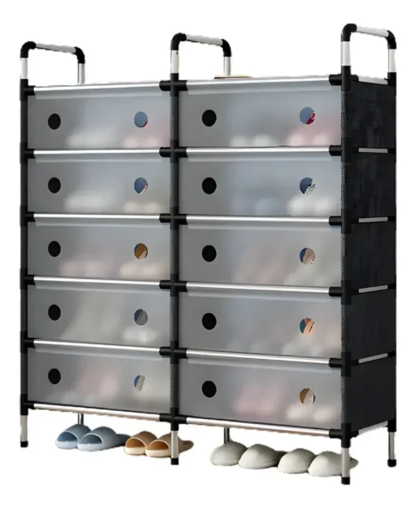 ZAPATERO DOBLE ESTANTE ORGANIZADOR METÁLICO CON TAPA 5 NIVEL TRANSPARENTE