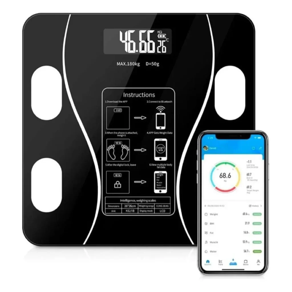 BASCULA DIGITAL INTELIGENTE BLUETOOTH RECARGABLE