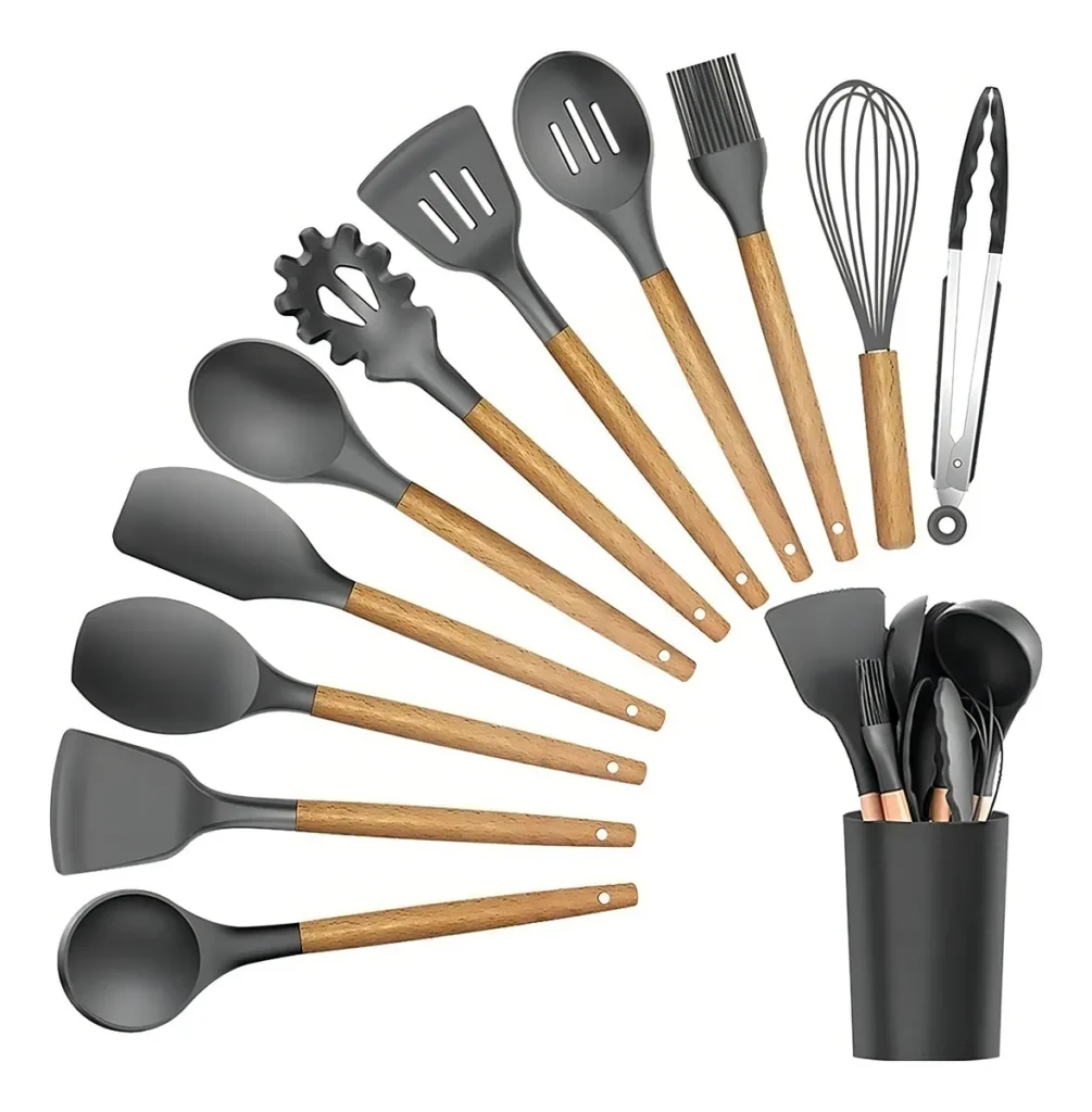 SET DE UTENSILIOS DE COCINA 12 PIEZAS EN SILICONA ELEGANTES COLOR MULTIPLE