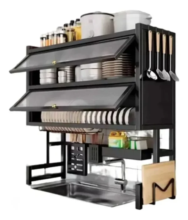 ESCURRIDOR GABINETE PLATERO DOBLE TAPA NIVEL ORGANIZADOR NEGRO