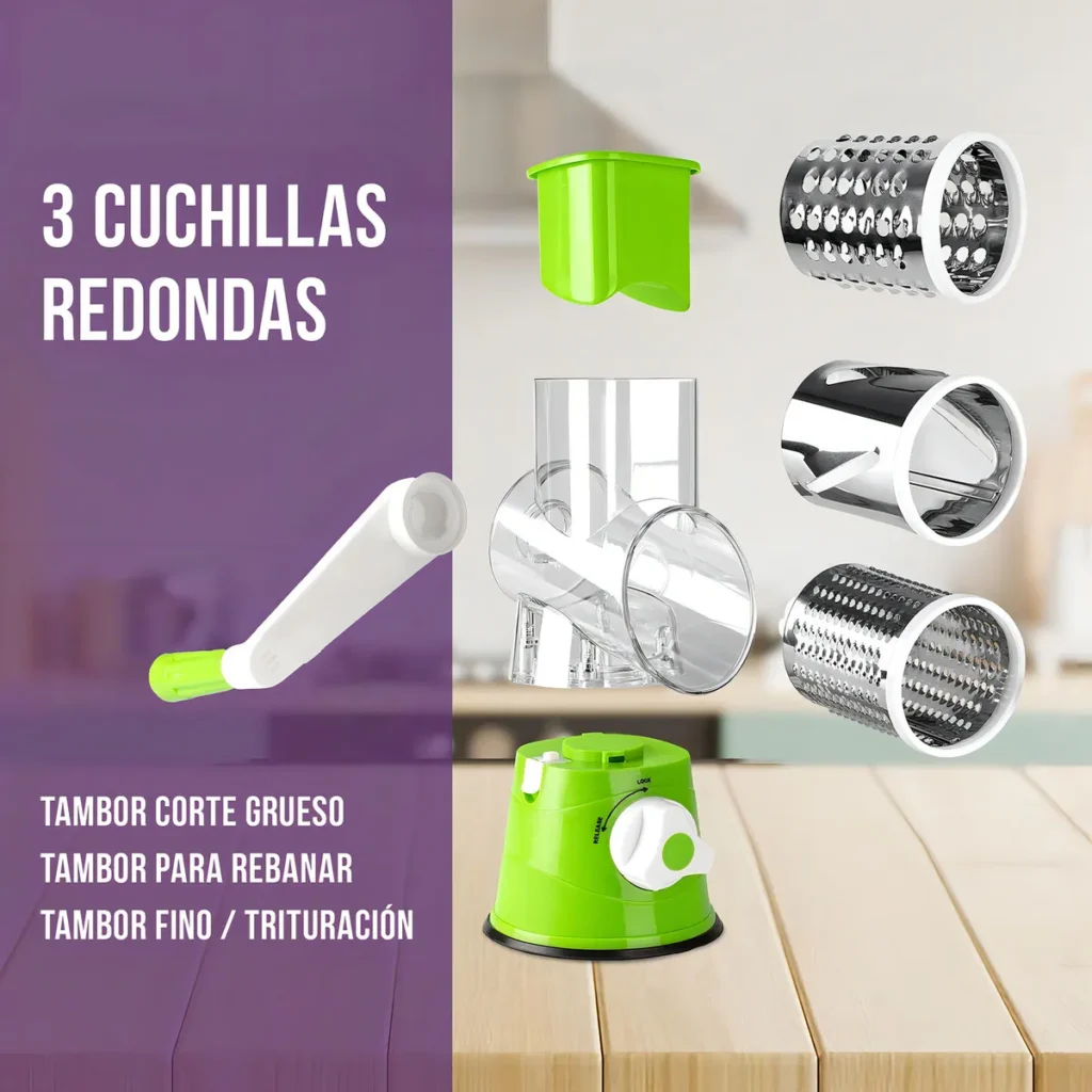 MOLINO RALLADOR Y CORTADOR MANUAL TIPO MANDOLINA PARA QUESO VERDURAS Y FRUTA