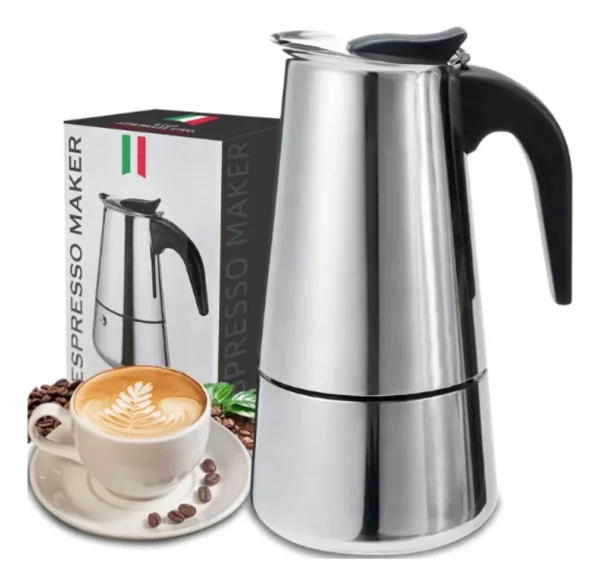 CAFETERA ITALIANA ESPRESSO MAKER ACERO QUIRURGICO 9 TAZAS PLATEADO ESPRESSO