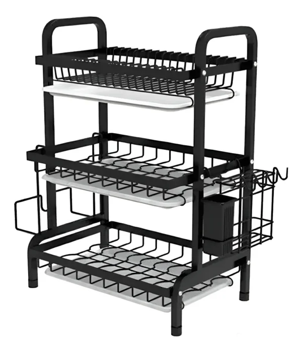 ESTANTE ESCURRIDOR DE COCINA PARA PLATOS EN HIERRO 3 NIVELES COLOR NEGRO