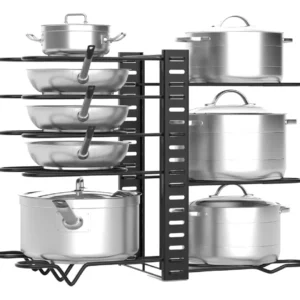 ORGANIZADOR DE OLLAS SARTENES 8 NIVELES AJUSTABLE 3 MODOS NEGRO