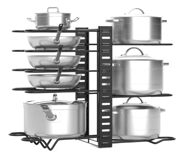 ORGANIZADOR DE OLLAS SARTENES 8 NIVELES AJUSTABLE 3 MODOS NEGRO