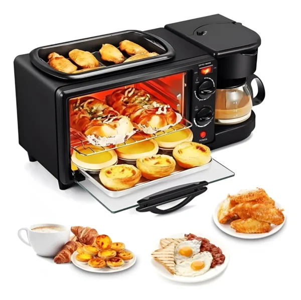 HORNO ELÉCTRICO 3 EN 1 BOMA NEGRO CAFETERA 400ML TOSTADOR MESA