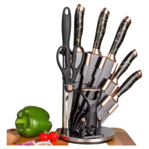 JUEGO DE CUCHILLOS DE COCINA 8 PIEZAS ACERO INOXIDABLE BASE MULTICOLOR