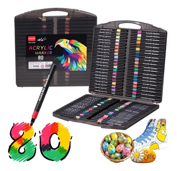 80 MARCADORES ACRÍLICOS DE COLORES PARA NIÑOS Y ADULTOS F