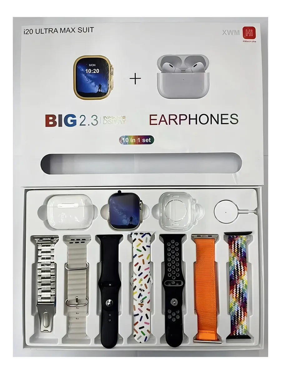 HIWATCH PLUS I20 ULTRA MAX SUIT SMARTWATCH TITANIO NFC + AIRPODS + 7 CORREAS